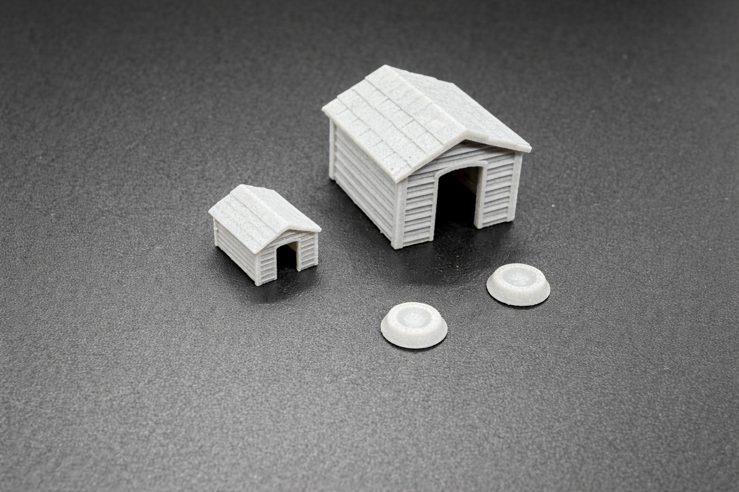 Large and Small Doghouse with Dog Bowl