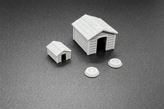 Large and Small Doghouse with Dog Bowl